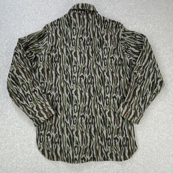 Vintage 80s Woolrich Wool Button Up Shirt Mens Small Tree Bark Camo Made In USA - Picture 2 of 13